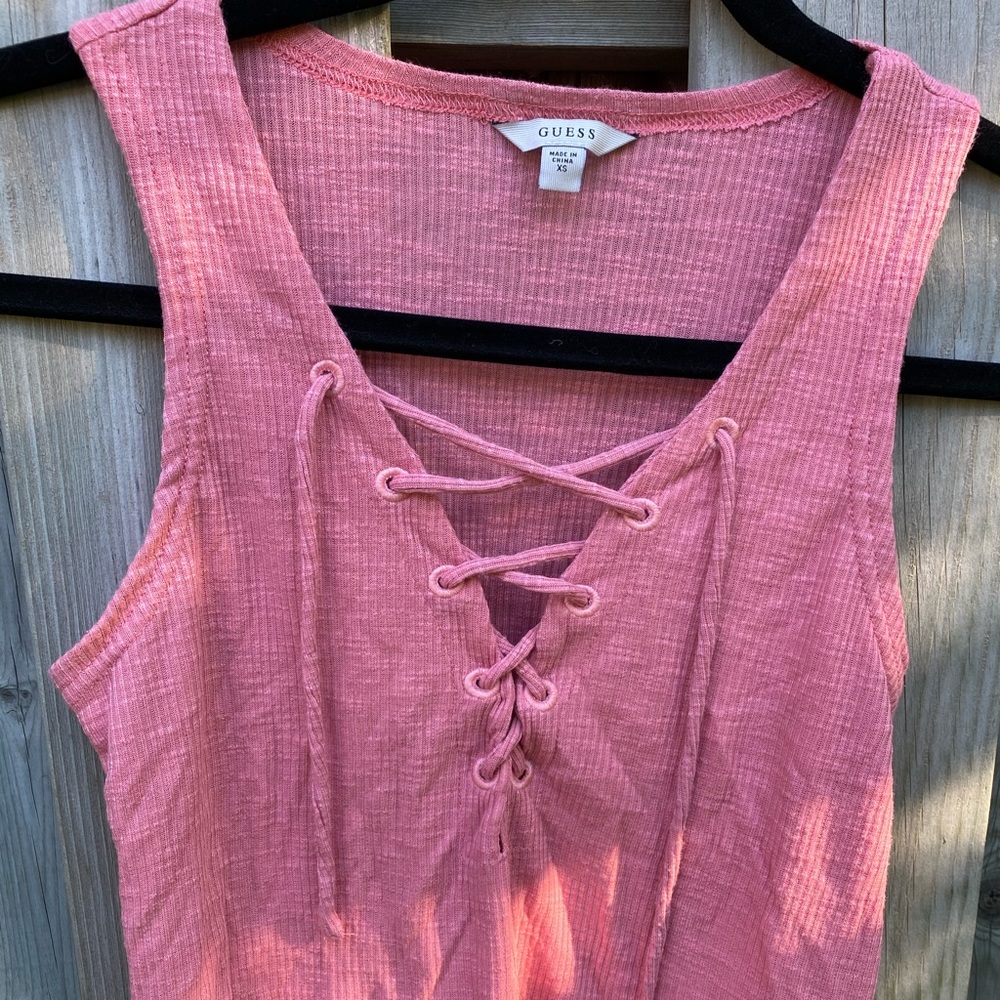 NWOT. Pink lace up tank top from GUESS